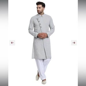 Grey Plain Cotton Kurta with Pants Mens NWT